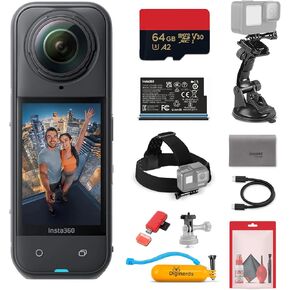 Insta360 X5 8K 360 Waterproof Action Camera | 1/1.28" Sensors, PureVideo AI, Stabilization, 185-Min Battery Life, Rugged Build (CINSAAHA_X501) + 50-in-1 Accessory Kit + 64GB Card + More