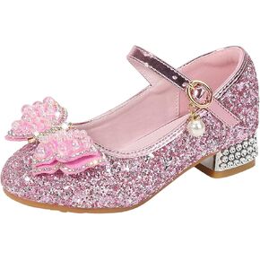 EnJoCho 4-9T Toddler Little Kid Girls Dress Pumps Glitter Sequins Princess Bowknot Low Heels Party Dance Shoes (Blue, 8 Years)