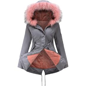 DGHM-JLMY Womens Warm Winter Coats Mid Length Thicken Puffer Jacket Parka With Fur Hood Zipper Parkas Jacket