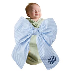 Personalized Newborn Swaddle Sash Maternity Bow Sash Custom Newborn Seersucker Swaddle Baby Swaddle Wrap Sash Infant Bowknot Blanket Newborn Photography Props for Girls Boys