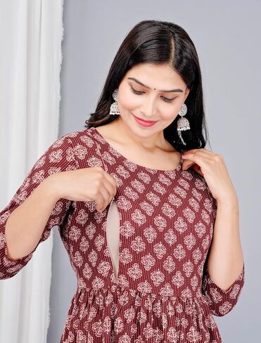Women Maternity Kurtas Traditional Indian Tunic Tops for Pregnant women Ethnic Wear Breastfeeding Dress Both side Zipper in Saudi Arabia