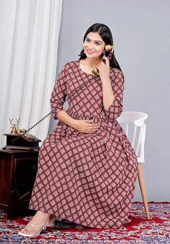 Women Maternity Kurtas Traditional Indian Tunic Tops for Pregnant women Ethnic Wear Breastfeeding Dress Both side Zipper in Saudi Arabia