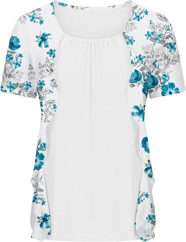 Women Summer Plus Size Short Sleeve Tops Fake Two Piece Loose Pleated Layered Blouse Shirt Hide Belly Tunic Tops in Kuwait
