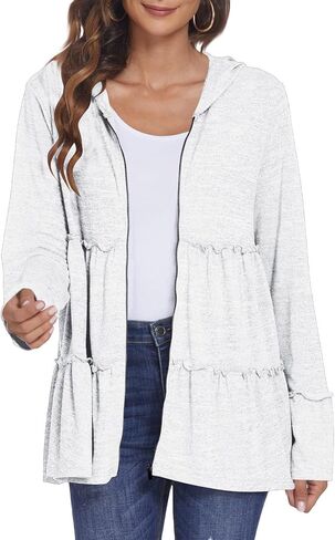 Women's Zip Up Blouses Long Sleeve V Neck Dressy Peplum Casual Tops Babydoll Shirts Fashion Lightweight Hoodies in Saudi Arabia