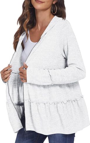 Women's Zip Up Blouses Long Sleeve V Neck Dressy Peplum Casual Tops Babydoll Shirts Fashion Lightweight Hoodies in Saudi Arabia