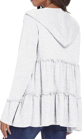 Women's Zip Up Blouses Long Sleeve V Neck Dressy Peplum Casual Tops Babydoll Shirts Fashion Lightweight Hoodies in Saudi Arabia
