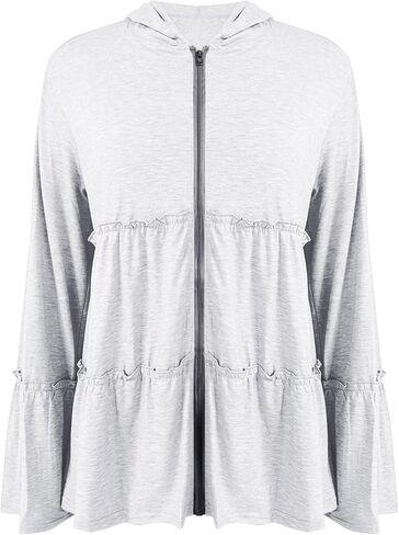 Women's Zip Up Blouses Long Sleeve V Neck Dressy Peplum Casual Tops Babydoll Shirts Fashion Lightweight Hoodies in Saudi Arabia