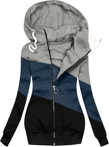 JEsilunmaMY Women's Color Block Slim Hoodies Long Sleeve Zip Up Camo Hooded Sweatshirt Casual Cardigan Jacket Fall Clothes in Saudi Arabia