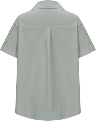 قمصان الكتان للنساء زر أسفل الأكمام القصيرة القطن collared v الرقبة أعمال الأعمال غير الرسمية مع الجيب in Kuwait