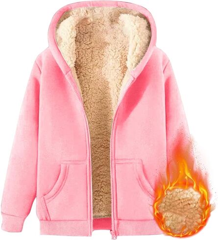 Hoodies For Children Winter Fleece Sweatshirt Full Zip Up Thick Lined Hooded Jacket Clothes for Girl 4t in Saudi Arabia