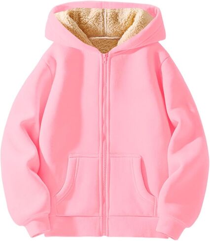 Hoodies For Children Winter Fleece Sweatshirt Full Zip Up Thick Lined Hooded Jacket Clothes for Girl 4t in Saudi Arabia
