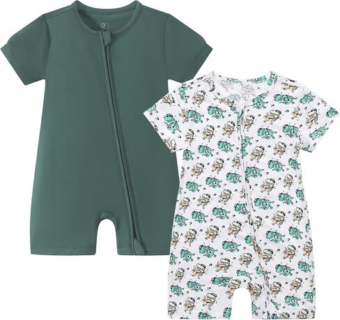 Junneng Baby Boys 2Pack Viscose من Bamboo Romper Short Sleeve 2 Way Zipper Sleeper Summer Summuit Sleep and Play in Kuwait