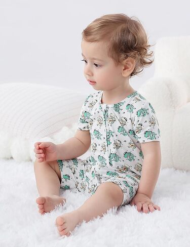 Junneng Baby Boys 2Pack Viscose من Bamboo Romper Short Sleeve 2 Way Zipper Sleeper Summer Summuit Sleep and Play in Kuwait
