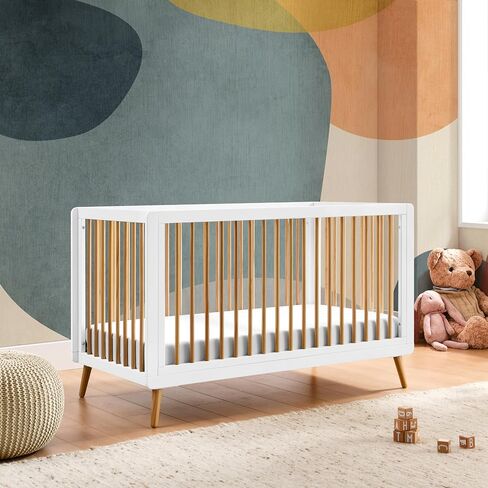 3-in-1 Tatum Convertible Baby Crib - Included Toddler Guard Rail, Grows with Your Baby, Conversion Kit to Toddler Bed and Day Bed, 4 Adjustable Support Base Height | White and Natural in Kuwait