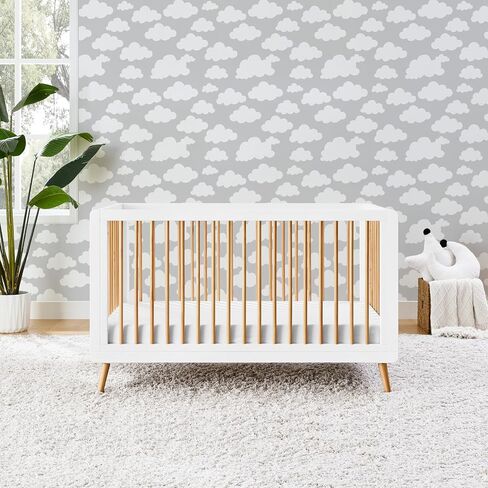 3-in-1 Tatum Convertible Baby Crib - Included Toddler Guard Rail, Grows with Your Baby, Conversion Kit to Toddler Bed and Day Bed, 4 Adjustable Support Base Height | White and Natural in Kuwait