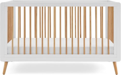 3-in-1 Tatum Convertible Baby Crib - Included Toddler Guard Rail, Grows with Your Baby, Conversion Kit to Toddler Bed and Day Bed, 4 Adjustable Support Base Height | White and Natural in Kuwait