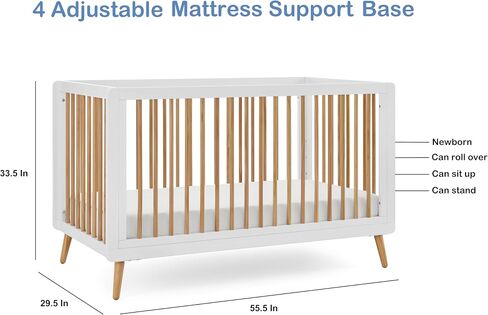 3-in-1 Tatum Convertible Baby Crib - Included Toddler Guard Rail, Grows with Your Baby, Conversion Kit to Toddler Bed and Day Bed, 4 Adjustable Support Base Height | White and Natural in Kuwait