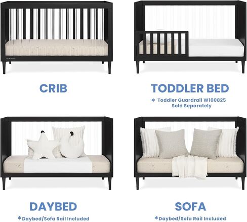 Delta Children Bowie 4-in-1 سرير أكريليك قابل للتحويل-Greenguard Gold Certified ، أسود الأبنوس الأسود in Saudi Arabia