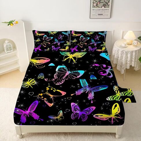 Kids Butterfly Sheets Set Queen for Girls Boys Room Decor Cute Microfiber Bed Sheets for Boys Girls Kids and Toddler, Bed in a Bag Packaged with 1 Fitted Sheet 1 Flat Sheet 2 Pillowcases in Saudi Arabia