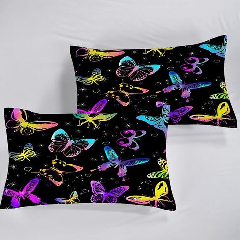 Kids Butterfly Sheets Set Queen for Girls Boys Room Decor Cute Microfiber Bed Sheets for Boys Girls Kids and Toddler, Bed in a Bag Packaged with 1 Fitted Sheet 1 Flat Sheet 2 Pillowcases in Saudi Arabia