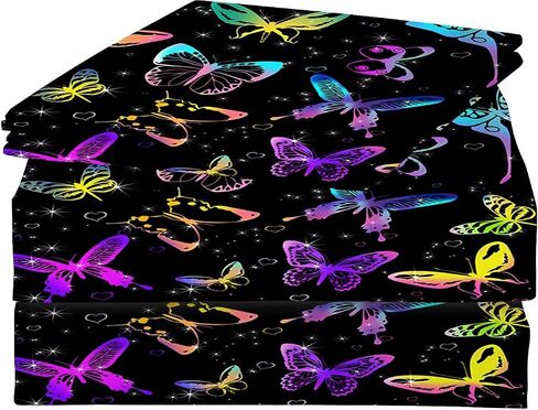 Kids Butterfly Sheets Set Queen for Girls Boys Room Decor Cute Microfiber Bed Sheets for Boys Girls Kids and Toddler, Bed in a Bag Packaged with 1 Fitted Sheet 1 Flat Sheet 2 Pillowcases in Saudi Arabia