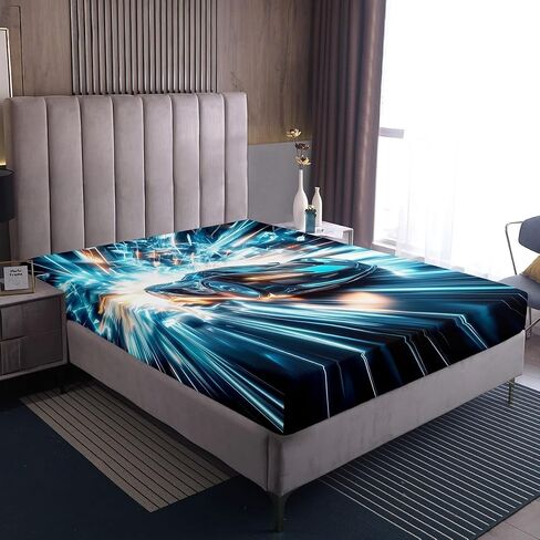 Erosebridal Toddler Boys Race Car Queen Size Bed Sheets,Extreme Sports Gaming Themed Sheets with Aqua Teal Gradient Stripes & Black,Cool Speed Carro Racing Car Kids Room Decor Bed Set for Kids Teen in Saudi Arabia