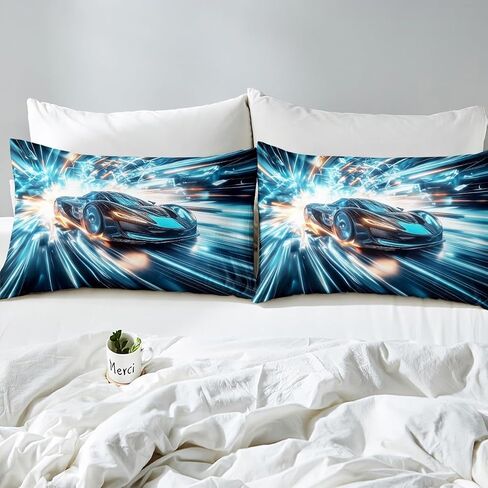 Erosebridal Toddler Boys Race Car Queen Size Bed Sheets,Extreme Sports Gaming Themed Sheets with Aqua Teal Gradient Stripes & Black,Cool Speed Carro Racing Car Kids Room Decor Bed Set for Kids Teen in Saudi Arabia