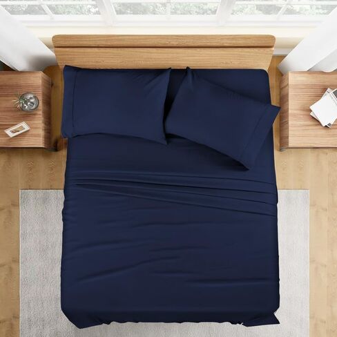 Crib Size 600 Thread Count 100% Pima Cotton 4-Piece Sheet Set, Sateen Weave, with 18-21 Inch Deep Pocket Snug Fit (Navy Blue Solid) in Saudi Arabia