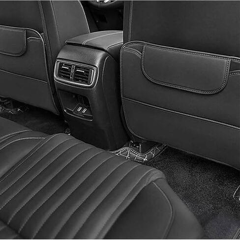 2 PCS Car Seat Kick Mat for Kia Carnival 2022 2023 2024, Leather Rear Seat Anti-Kick Mat Pad Back Seat Protector Prevent Dirt Mud and Scratch Interior Accessories,B/Black in Saudi Arabia