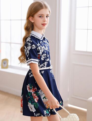 فساتين الفتيات القديمة فستان أودري ريترو من الخمسينيات بدون أكمام للحفلات مع حزام فستان بياقة بيتر بان in Kuwait