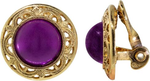 1928 Jewelry Women's Gold Tone Round Black Faceted Stone Clip Earrings, Black, One Size in Kuwait