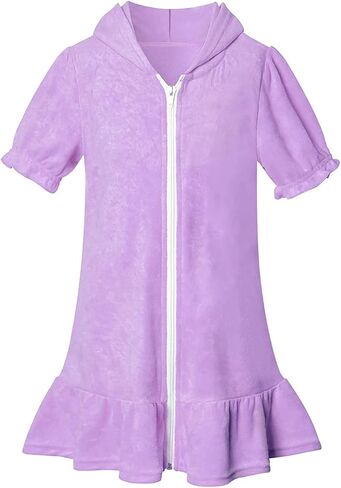 Girls Hooded Zip Terrys Coverups Swim Beach Cover Up Cotton Summer Short Sleeve Bathing Suit Toddler (White, 4-5 Years) in Saudi Arabia