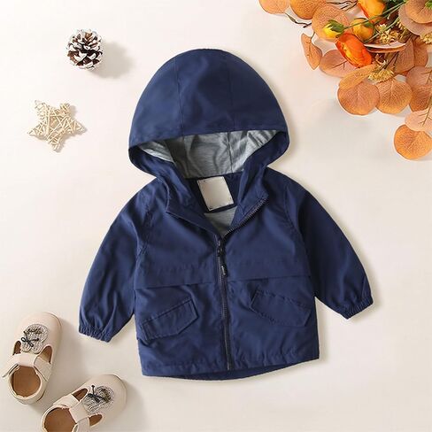 Little Girls Boys Rain Jacket Lightweight 𝐖aterproof Solid Fall Raincoat Zipper Hooded Lined Windbreaker in Kuwait