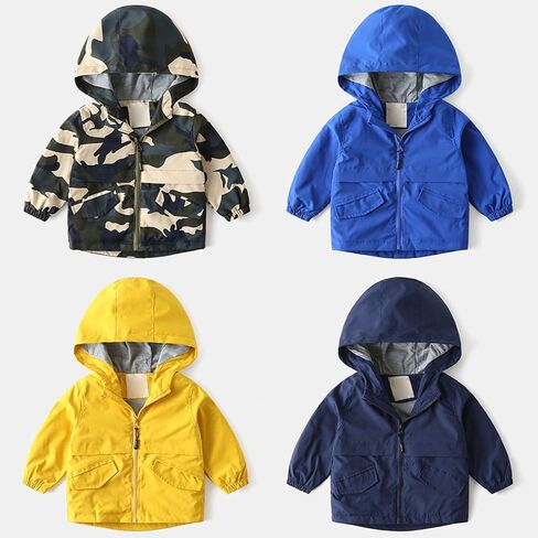 Little Girls Boys Rain Jacket Lightweight 𝐖aterproof Solid Fall Raincoat Zipper Hooded Lined Windbreaker in Kuwait