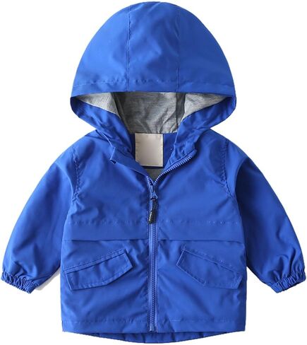 Little Girls Boys Rain Jacket Lightweight 𝐖aterproof Solid Fall Raincoat Zipper Hooded Lined Windbreaker in Kuwait