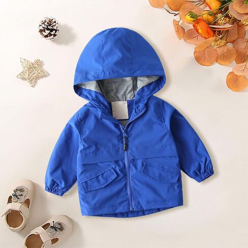 Little Girls Boys Rain Jacket Lightweight 𝐖aterproof Solid Fall Raincoat Zipper Hooded Lined Windbreaker in Kuwait