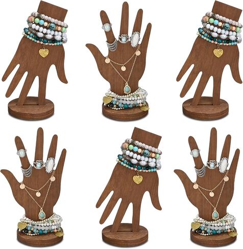 MOOCA 2 Pcs Set Multi-Functional Tabletop or Wall-Mountable Wooden Hand-Shaped Jewelry Display Stand For More Bracelet Storage, Premium Real Wood Sturdy Base, Brown Color in Saudi Arabia