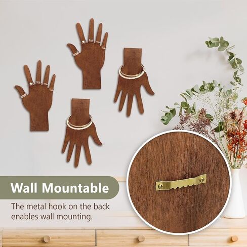 MOOCA 2 Pcs Set Multi-Functional Tabletop or Wall-Mountable Wooden Hand-Shaped Jewelry Display Stand For More Bracelet Storage, Premium Real Wood Sturdy Base, Brown Color in Saudi Arabia