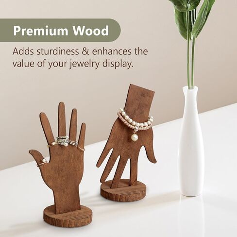 MOOCA 2 Pcs Set Multi-Functional Tabletop or Wall-Mountable Wooden Hand-Shaped Jewelry Display Stand For More Bracelet Storage, Premium Real Wood Sturdy Base, Brown Color in Saudi Arabia