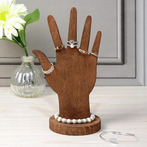MOOCA 2 Pcs Set Multi-Functional Tabletop or Wall-Mountable Wooden Hand-Shaped Jewelry Display Stand For More Bracelet Storage, Premium Real Wood Sturdy Base, Brown Color in Saudi Arabia