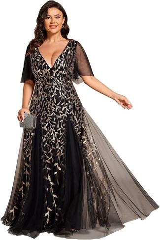 Ever-Pretty Womens Plus Size V Neck Embroidered Sparkle Long Semi Formal Dresses Blue US20 in Kuwait