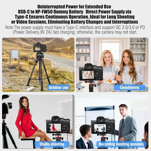 F1TP USB PD to NP-FW50 ZV-E10 Dummy Battery Continuous Power Adapter for Sony ZV-E10, A3000, A5000, A5100, A6000, A6100, A6300, A6400, A6500, A7, A7II, A7S, A7SII, RX10 II IV Cameras in Saudi Arabia
