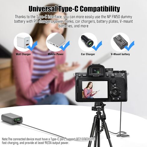 F1TP USB PD to NP-FW50 ZV-E10 Dummy Battery Continuous Power Adapter for Sony ZV-E10, A3000, A5000, A5100, A6000, A6100, A6300, A6400, A6500, A7, A7II, A7S, A7SII, RX10 II IV Cameras in Saudi Arabia