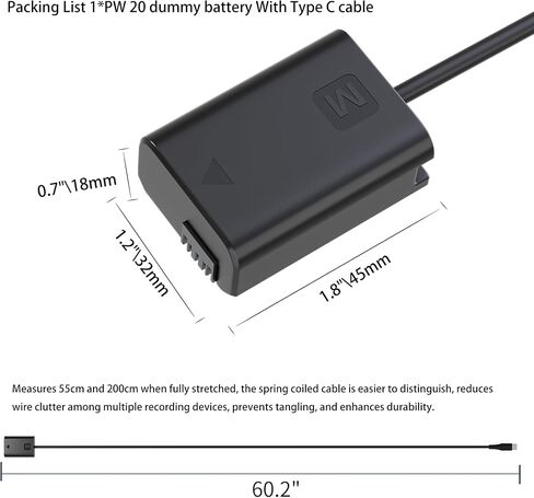 F1TP USB PD to NP-FW50 ZV-E10 Dummy Battery Continuous Power Adapter for Sony ZV-E10, A3000, A5000, A5100, A6000, A6100, A6300, A6400, A6500, A7, A7II, A7S, A7SII, RX10 II IV Cameras in Saudi Arabia