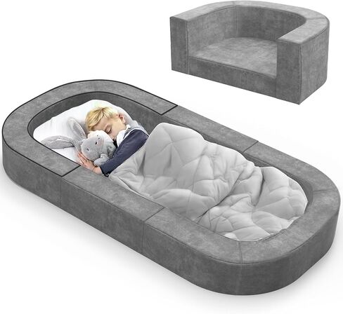 سرير سفر رضيع 2-في 1 في 1 وأريكة للأطفال من 1-6 سنوات ، سرير طفل قابل للطي مع حقيبة حمل ، للاستخدام الداخلي أو الخارجي ، الحجم L. in Kuwait