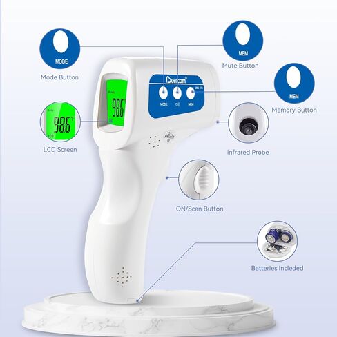 BERRCOM NONTACTION الجبهة الجبهة الرقمية لا تلمي من اللمسات تحت الحارة ، 3 في 1 للبالغين والحمى الأطفال ، مسدس درجة حرارة مقياس الحرارة للطفل (شملت بطاريات 2x AAA) in Kuwait