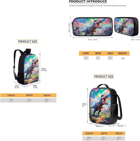 HUGS IDEA 3 Pcs School Bag Set with Thermal Insulated Lunch Tote Purse Pencil Case in Kuwait