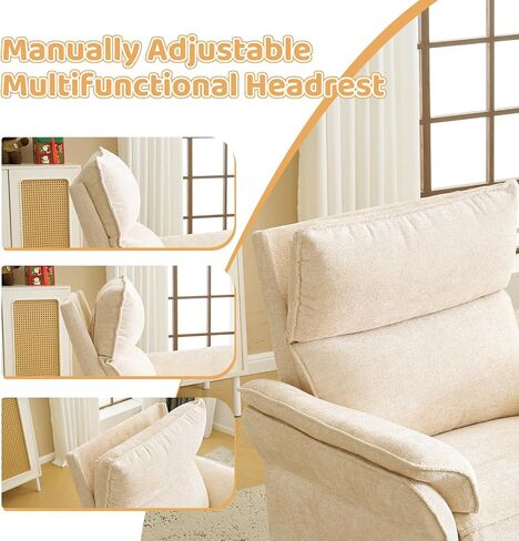 Oversized Rocking Chair Nursery with Adjustable Headrest, 26" Extra Wide Glider Recliner Nursery Chair for Nursery, 360° Swivel Rocker Recliner with Overstuffed Armrest, Beige in Kuwait