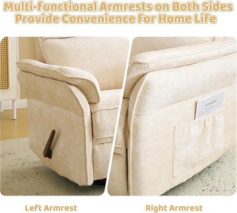 Oversized Rocking Chair Nursery with Adjustable Headrest, 26" Extra Wide Glider Recliner Nursery Chair for Nursery, 360° Swivel Rocker Recliner with Overstuffed Armrest, Beige in Kuwait