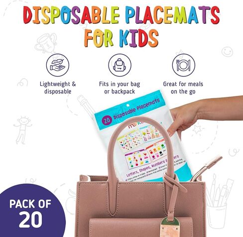 merka Disposable Placemats for Baby and Toddlers 12" x 18", 20 Pack Stick-on Table Mats for Restaurants, Includes Shapes, Numbers, Letter & Colors in Saudi Arabia